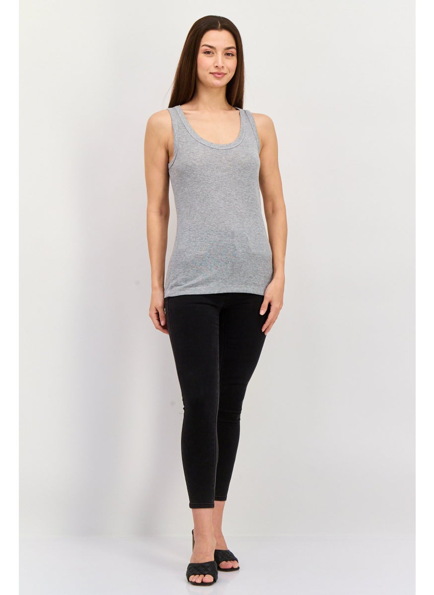 ESPRIT Women Round Neck Sleeveless Textured Tank Tops, Grey  - Image 2