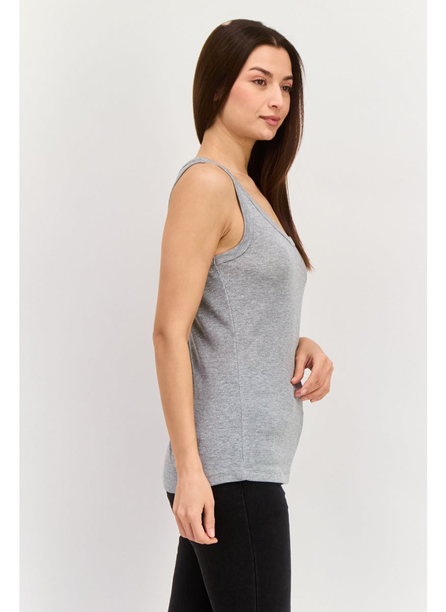 ESPRIT Women Round Neck Sleeveless Textured Tank Tops, Grey  - Image 4