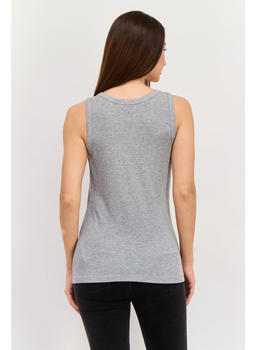 ESPRIT Women Round Neck Sleeveless Textured Tank Tops, Grey  - Image 3