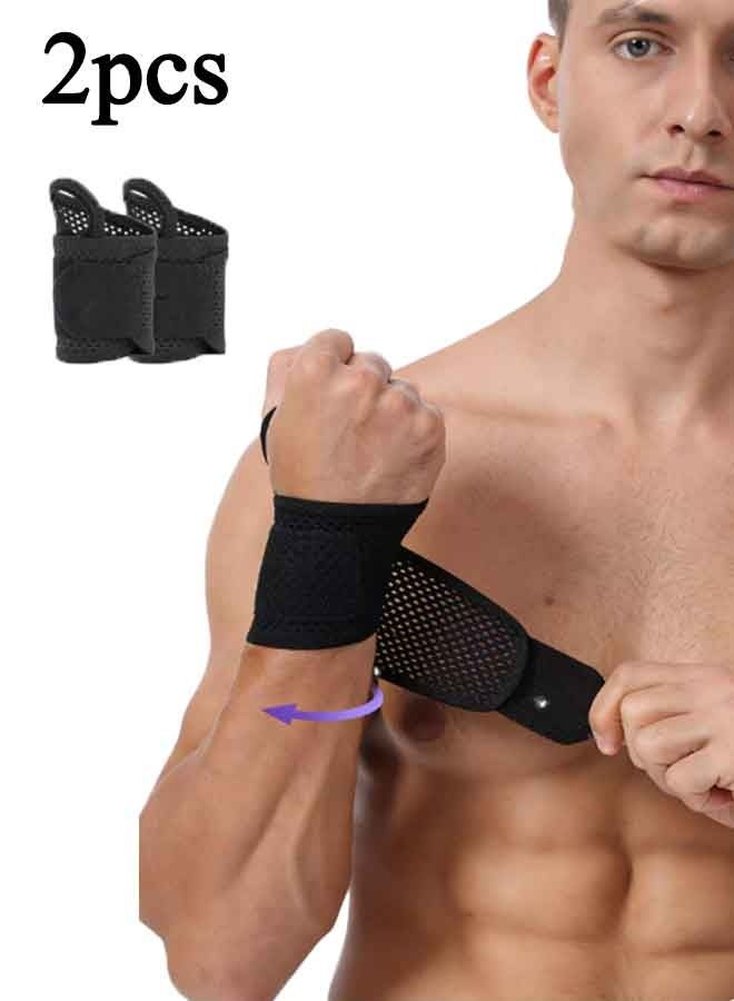 2-Pack Ultra-Thin Mesh Wrist Wraps - Breathable, Adjustable Wrist Support for Workouts & Daily Use - Unisex Wrist Brace for Pain Relief, Tendonitis, Carpal Tunnel - One Size Fits All (Black) - Image 1