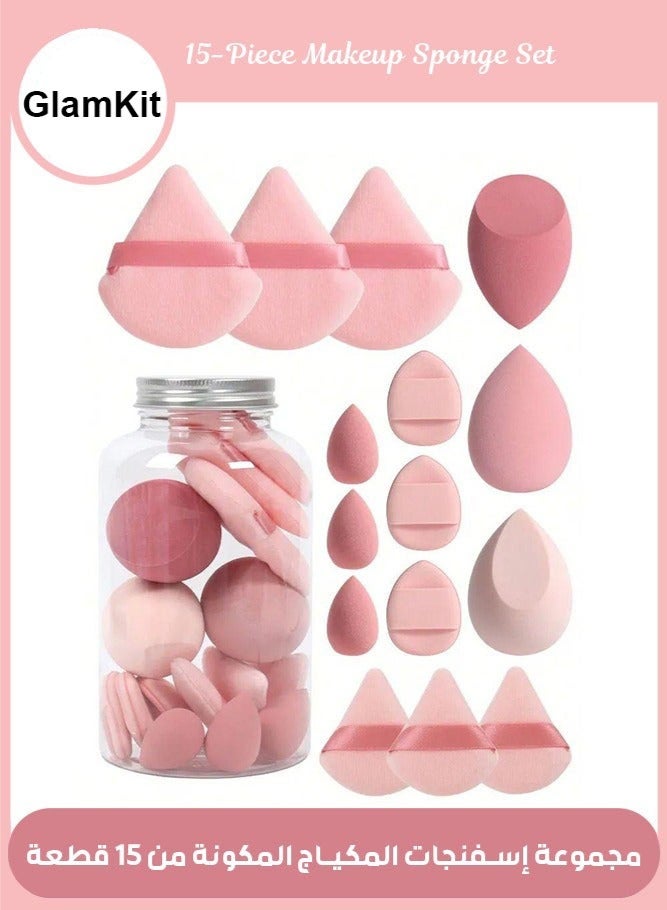 GlamKit 15-Piece Makeup Sponge Set- Multi soft color Mini Makeup Sponge, Powder Puff Long Lasting Beauty Sponge Wet & Dry Use for Women (Pink) - Image 1