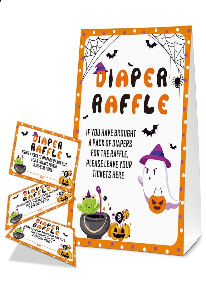 Levitatinyear Halloween Diaper Raffle Game Sign and Card, Halloween Baby Shower Party Game Set, 1 Sign With 50 Raffle Tickets -LK-013 - Image 1