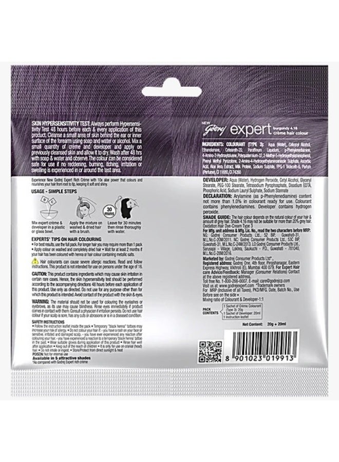 Godrej Expert Rich Creme Hair Colour - Single Use, Long Lasting, 100% Grey Coverage, Burgundy (Pack of 4) - Image 2