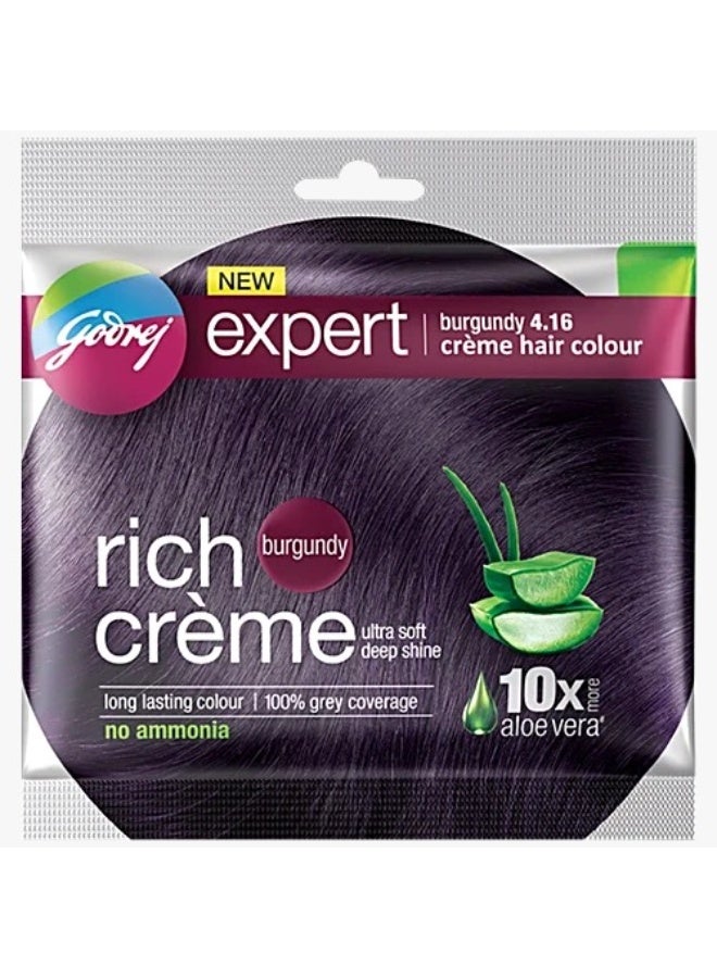 Godrej Expert Rich Creme Hair Colour - Single Use, Long Lasting, 100% Grey Coverage, Burgundy (Pack of 4) - Image 1