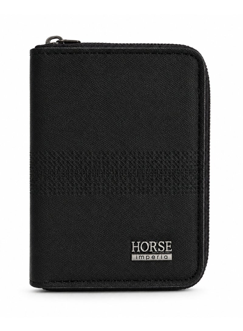 هورس HORSE IMPERIA محفظة رجالي بسحاب كامل متعددة الجيوب بتصميم أنيق –أسود - Image 1