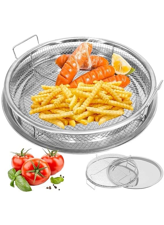 SHREESAMP SHREESAMP Round Air Fryer Basket with Removable Tray NonStick Easy Cleanup Ideal for Crispy Snacks Meals Air Fryers Heat Distribution Washing Vegetables Fruits  - Image 2