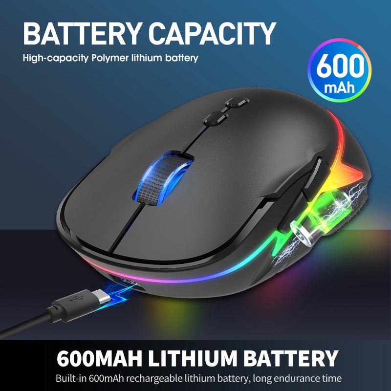 ت200 لاسلكي للألعاب بتردد 2.4 جيجاهرتز، تصميم مريح، دبليو بي آي قابل للتعديل بثلاث مستويات، 12 نوعًا من تأثيرات الإضاءة RGB، بطارية مدمجة سعة 600 مللي أمبير ساعة - Image 5