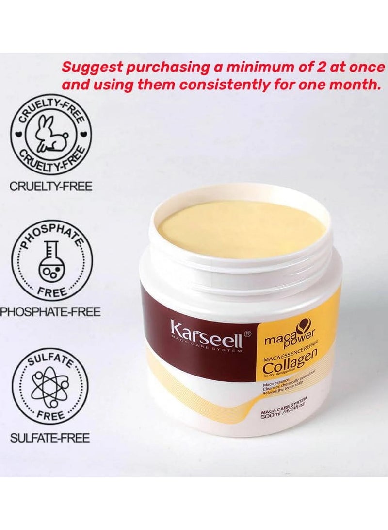 Karseell Hair Mask Collagen Treatment Natural Argan Oil Coconut conditioner for Dry Damaged Hair 16.9 oz 500ml, 500 ml - Image 4