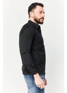 Selected Homme Men Regular Fit Long Sleeves Plain Casual Shirt, Navy  - Image 3