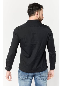 Selected Homme Men Regular Fit Long Sleeves Plain Casual Shirt, Navy  - Image 4
