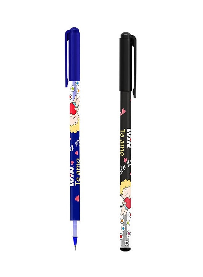 دبليو آي أن اربح أقلام Te Amo Bal | 100 قلم (60 حبر أزرق و40 حبر أسود) | سحر الحبر الجل في قلم حبر جاف | رأس 0.7 مم لكتابة سلسة | تصميم أنيق وجذاب مطبوع عليه ملاك وقلب | Te Amo bole toh Love - Image 1