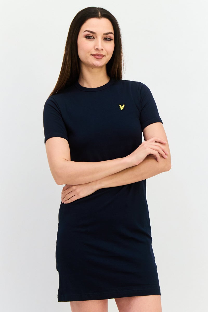 Lyle & Scott Women Brand Logo Casual Mini T Shirt Dress, Navy - Image 1