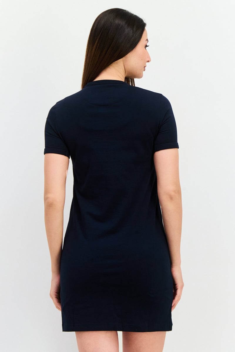 Lyle & Scott Women Brand Logo Casual Mini T Shirt Dress, Navy - Image 3