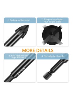 Y&D 12PCS Drill Bit Set for Glass & Concrete, Tungsten Carbide Tip Bits Concrete Wall Mirror and Ceramic Tile on Brick 3-12Mm  - Image 5