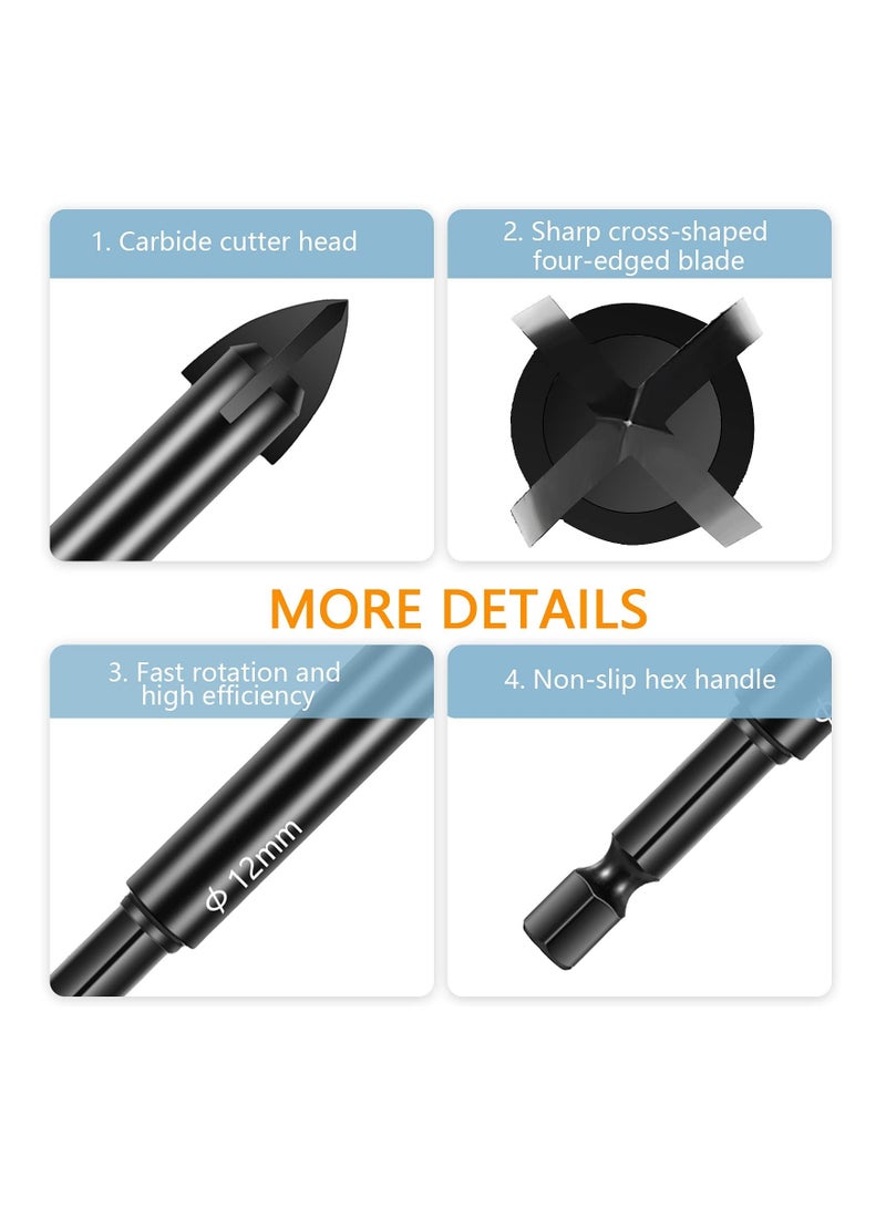 Y&D 12PCS Drill Bit Set for Glass & Concrete, Tungsten Carbide Tip Bits Concrete Wall Mirror and Ceramic Tile on Brick 3-12Mm  - Image 5