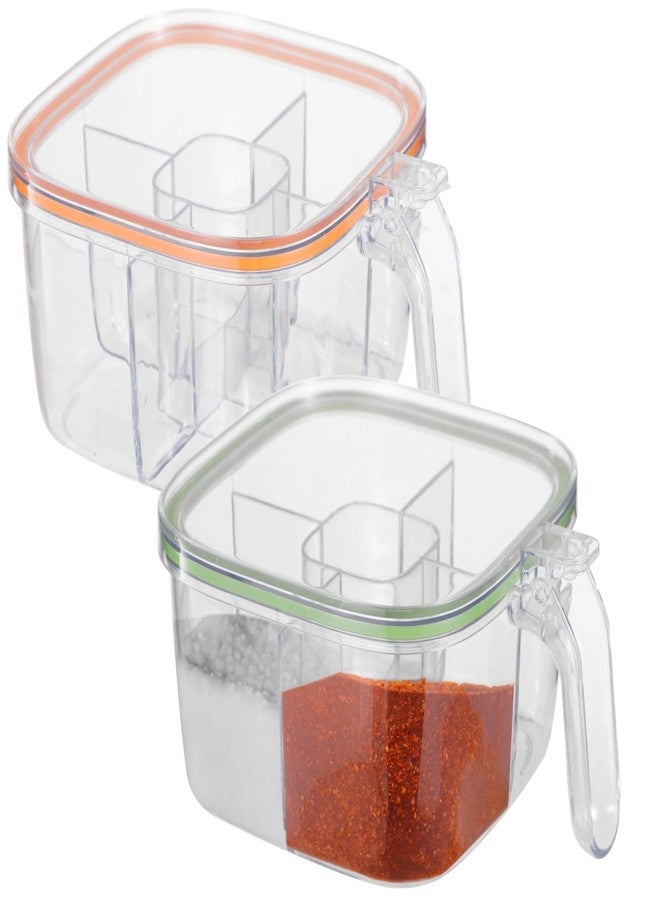 Homaisson 2 Pcs 4-Compartment Seasoning Boxes, Sealed Seasoning Containers with Lids & Spoons, Transparent Spice Organizers, Space-Saving Condiment Jars for Salt, Sugar, Pepper - Image 1