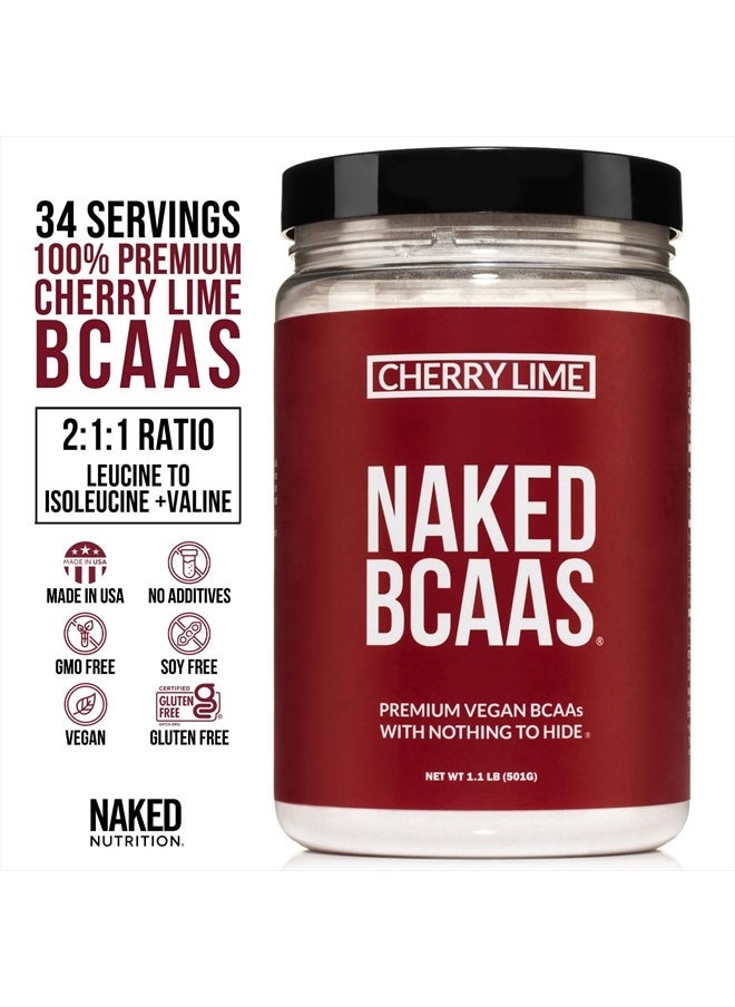 NAKED nutrition - Cherry Lime Naked BCAAs Amino Acids Powder, 100% Pure 2:1:1 Formula, Vegan Branched Chain Amino Acids, Instantized All Natural BCAA Powder Supplement - 501 Grams, 34 Servings - Image 1