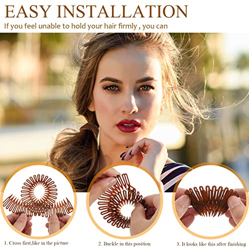 Potchen 20 Pcs Full Circular Stretch Comb Flexible Circle Comb Circular Plastic Headband with Teeth 90s Hair Accessories Hairband Holder for Women Yoga Sports(Black, Coffee, Clear, White) - Image 3