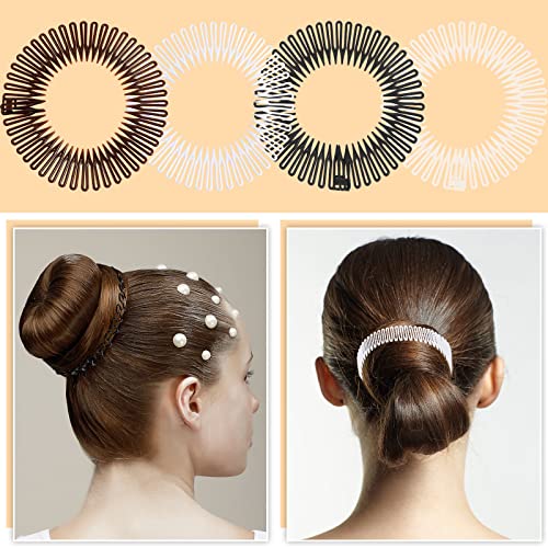Potchen 20 Pcs Full Circular Stretch Comb Flexible Circle Comb Circular Plastic Headband with Teeth 90s Hair Accessories Hairband Holder for Women Yoga Sports(Black, Coffee, Clear, White) - Image 5