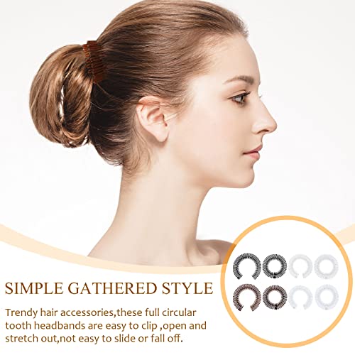 Potchen 20 Pcs Full Circular Stretch Comb Flexible Circle Comb Circular Plastic Headband with Teeth 90s Hair Accessories Hairband Holder for Women Yoga Sports(Black, Coffee, Clear, White) - Image 4