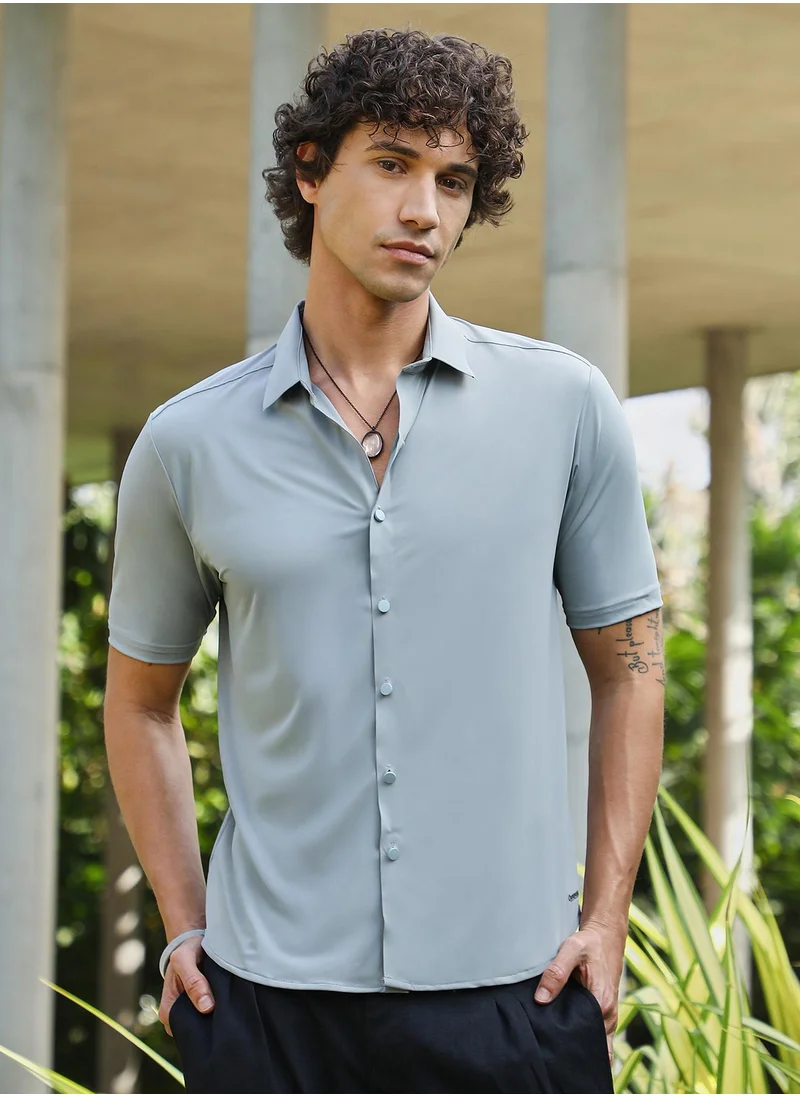 كامبوس سوترا Men's Baby Blue Seamless Solid Shirt