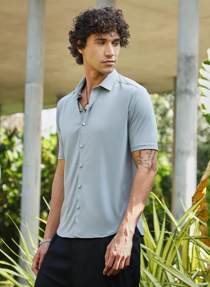 Campus Sutra Men's Baby Blue Seamless Solid Shirt