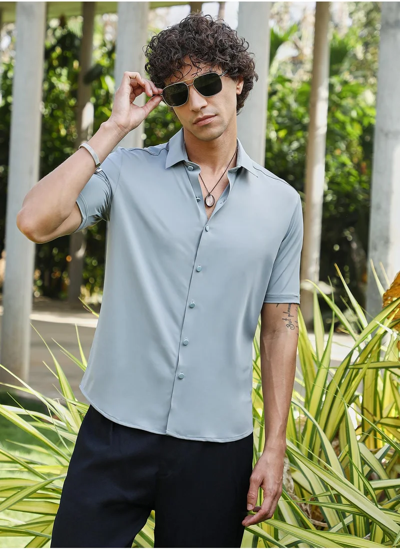كامبوس سوترا Men's Baby Blue Seamless Solid Shirt