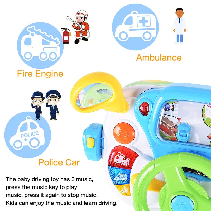 fisca Toddler Steering Wheel Toy Baby Interactive Learning Toy for Toddler 1-3 Year Old, My First Driving Educational Baby Musical Toys with Light and Sound for Preschool Kids - Image 4