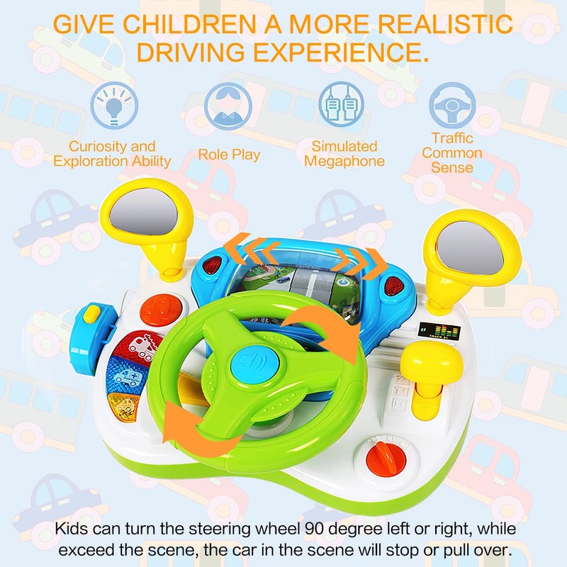 fisca Toddler Steering Wheel Toy Baby Interactive Learning Toy for Toddler 1-3 Year Old, My First Driving Educational Baby Musical Toys with Light and Sound for Preschool Kids - Image 3