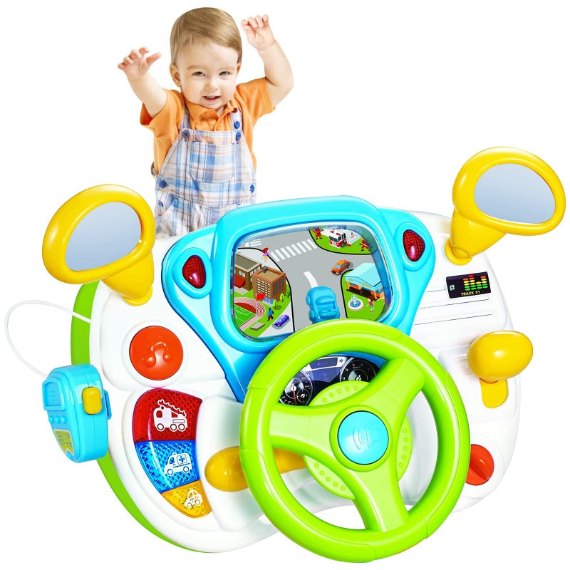 fisca Toddler Steering Wheel Toy Baby Interactive Learning Toy for Toddler 1-3 Year Old, My First Driving Educational Baby Musical Toys with Light and Sound for Preschool Kids - Image 1