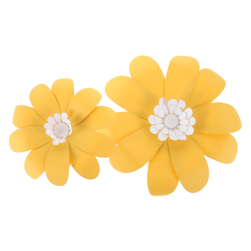 2pcs Paper Flower Decal: Floral Decorations For Living Room Bedroom Crafts DIY Wedding Backdrop And Seasonal Party Decoration Yellow - Image 3