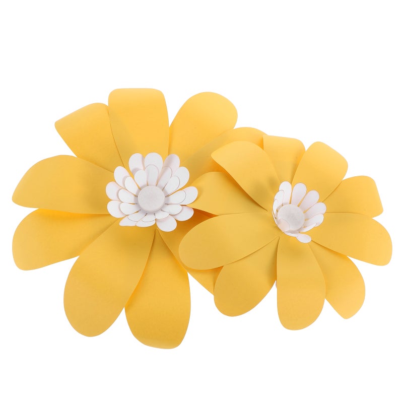 2pcs Paper Flower Decal: Floral Decorations For Living Room Bedroom Crafts DIY Wedding Backdrop And Seasonal Party Decoration Yellow - Image 5