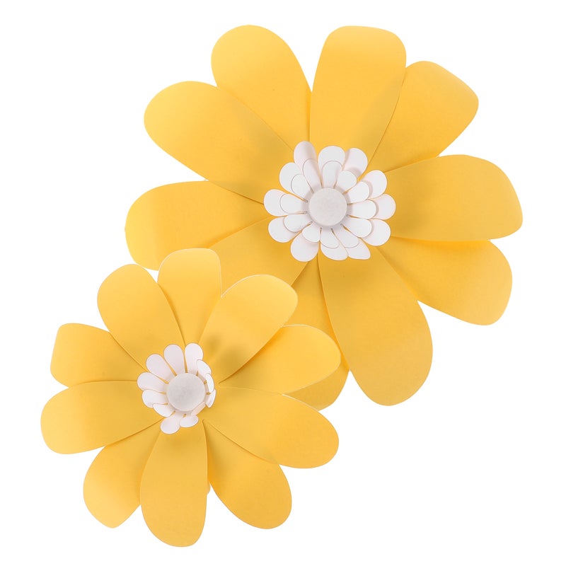 2pcs Paper Flower Decal: Floral Decorations For Living Room Bedroom Crafts DIY Wedding Backdrop And Seasonal Party Decoration Yellow - Image 4