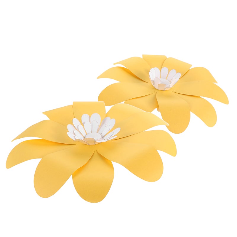 2pcs Paper Flower Decal: Floral Decorations For Living Room Bedroom Crafts DIY Wedding Backdrop And Seasonal Party Decoration Yellow - Image 1
