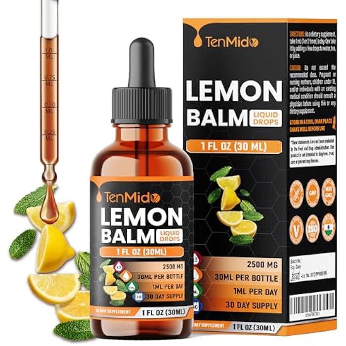 Tenmido Lemon Balm Tincture 2500mg - Herbal Extract Liquid Supplement | Alcohol-Free, Vegan, Non-GMO - 30ml 1 Fl Oz - Image 1