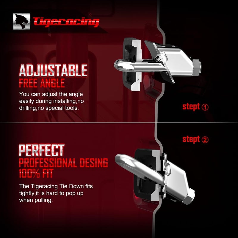 Tigeracing Retractable Tie Down Anchors for Truck Bed - Compatible with 2007+ Silverado & Sierra, 2015+ Colorado & Canyon - 3000LBS Capacity - Image 5