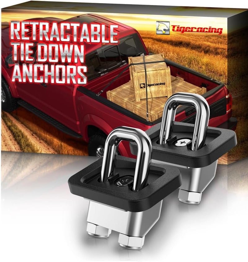 Tigeracing Retractable Tie Down Anchors for Truck Bed - Compatible with 2007+ Silverado & Sierra, 2015+ Colorado & Canyon - 3000LBS Capacity - Image 1