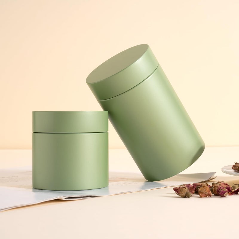 Tianhui 3 Packs Tea Tin Canister for Loose Tea Metal Tea Canister 9 oz 15 oz Round Tin Can for Coffee Beans Tea Container for Kitchen Storage Sugar Matcha Spice Powder (Mint Green, L_2.95x4.92) - Image 3