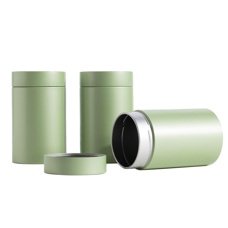 Tianhui 3 Packs Tea Tin Canister for Loose Tea Metal Tea Canister 9 oz 15 oz Round Tin Can for Coffee Beans Tea Container for Kitchen Storage Sugar Matcha Spice Powder (Mint Green, L_2.95x4.92) - Image 1