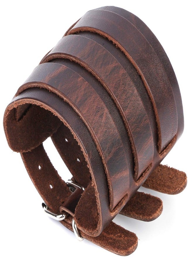 STWTR Men's leather broadband Cuff Bracelet guard wristband alloy fastening armor cuffs (Brown-2.7 inches wide) - Image 1