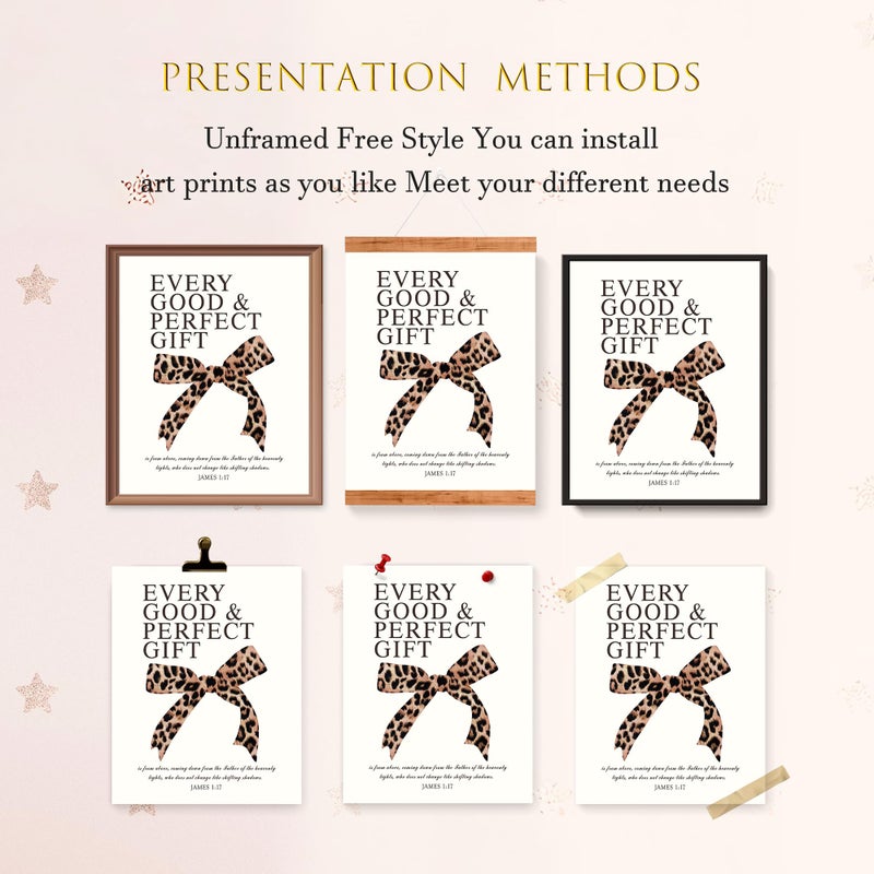 LARTSFRO Coquette Leopard Bow Wall Art Decor Posters, Y2K Cheetah Leopard Bow Room Bedroom Bathroom Dorm Wall Art Decor Aesthetic for College Teen Girls Gifts, Inspirational Bible Verses Bow Wall Decor, 10x8 Inch Set of 4 Pcs Cheetah Bow Pictures (UNFRAMED) - Image 4