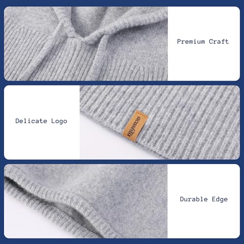 ACUSHLA 100% Merino Wool Balaclava for Women & Men Winter Warm Knit Hooded Scarf Hoodie Hat and Scarf Set in One, Light Grey - Image 5