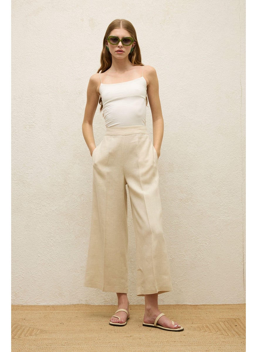 Manuka Linen Trousers with Iron Trace Beige  - Image 5