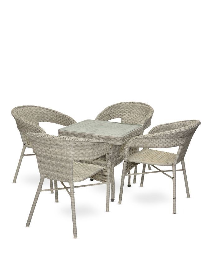 1+4 Rattan Set Table And Chairs Set 1 Modern Square Table And 4 Chairs For Outdoor And Indoor Area- Dining Room Kitchen And Coffeeshop