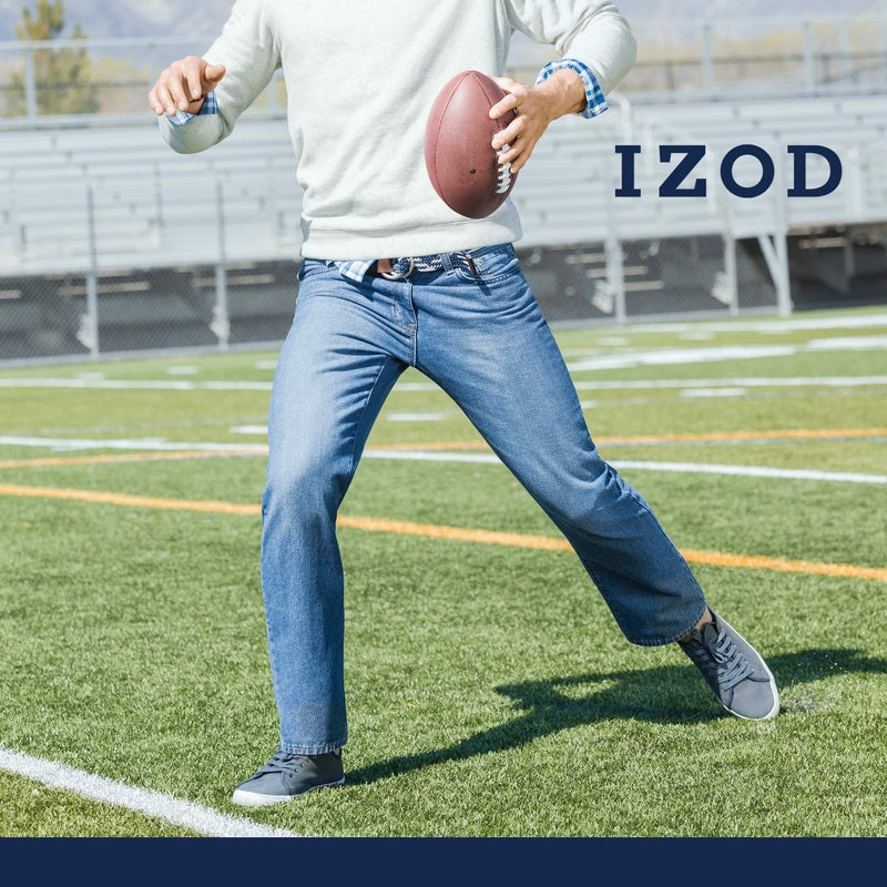 IZOD بنطلون جينز مريح للرجال من إيزود، قماش مرن ناعم، مقاس مستقيم مافريك الأزرق، 30x30 - Image 3