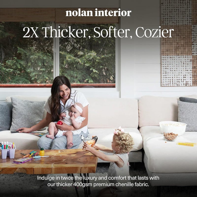 Nolan Interior Miracle Sofa Cover - Plush Chaise Cushion Cover with Ultra-Soft, Stretchy, Thick Chenille Fabric - Pet Proof, Stain Safe, Easy Fit, Easy Wash - Medium, Earl Grey - Image 3
