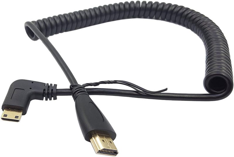 SinLoon Angle 90 Degree Right Mini HDMI to HDMI Right Angled MiniHDMI Male to HDMI Male Gold Plated Converter Adapter Coiled Spiral CableSupport 3D 1080P1510 Feet90MiniHDMI Right - Image 1