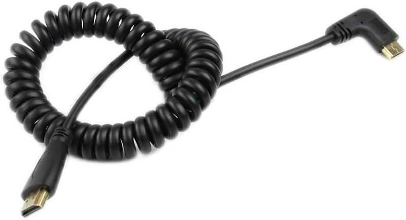 SinLoon Angle 90 Degree Right Mini HDMI to HDMI Right Angled MiniHDMI Male to HDMI Male Gold Plated Converter Adapter Coiled Spiral CableSupport 3D 1080P1510 Feet90MiniHDMI Right - Image 3