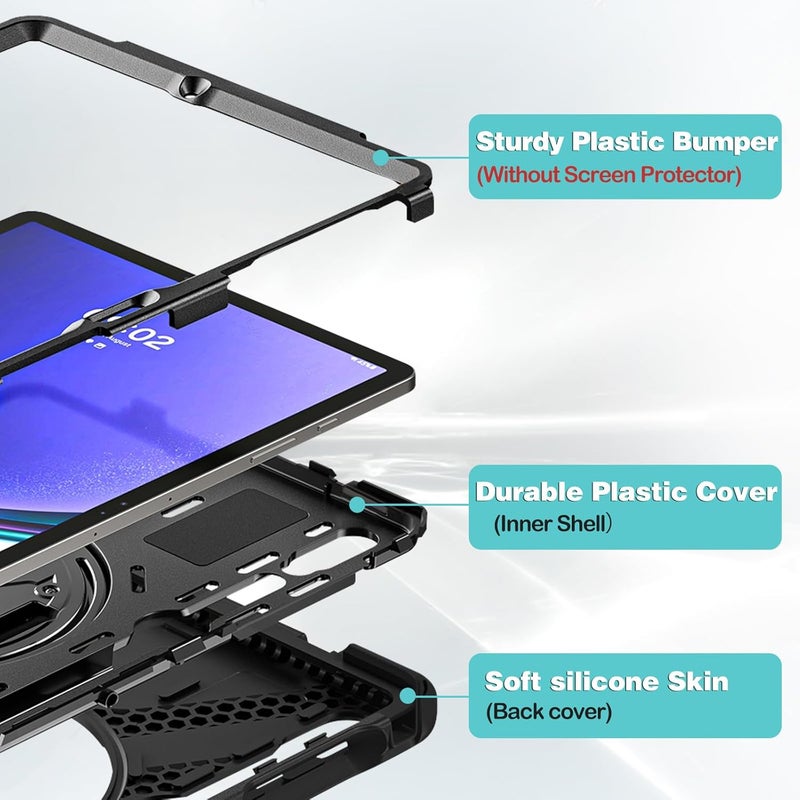Procases Rugged Case For 12.4" Galaxy Tab S10+ 2024/ Tab S9 Plus 2023/ S9 Fe+ / S8 Plus 2022/ S7 Fe 2021/ S7 Plus 2020 With S Pen Holder, Heavy Duty Shockproof Protective Cover With Hand Strap -Black - Image 3