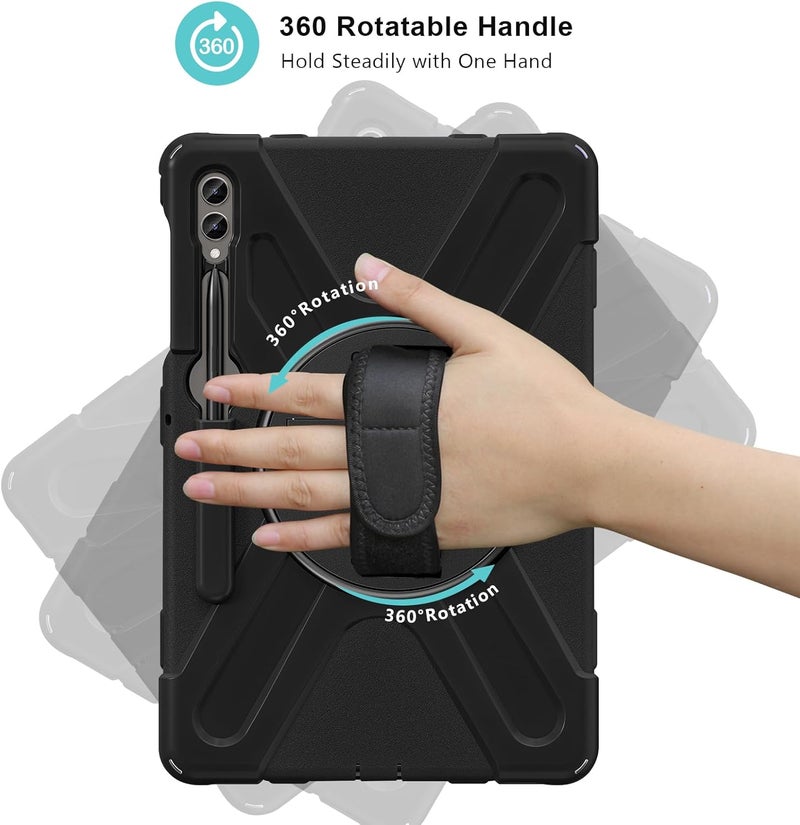 Procases Rugged Case For 12.4" Galaxy Tab S10+ 2024/ Tab S9 Plus 2023/ S9 Fe+ / S8 Plus 2022/ S7 Fe 2021/ S7 Plus 2020 With S Pen Holder, Heavy Duty Shockproof Protective Cover With Hand Strap -Black - Image 5